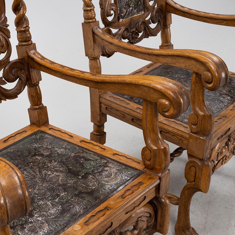 A pair of Baroque style armchairs, circa 1900.