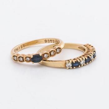 2 RINGS 18k gold w sapphires, brilliant and single-cut diamonds.