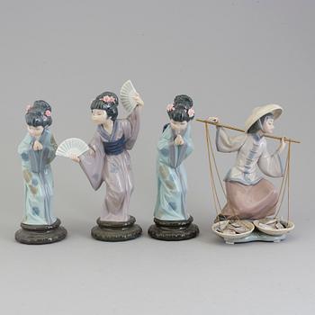 FIGURER, fyra stycken, porslin. Lladro, Spanien, 1980-tal.