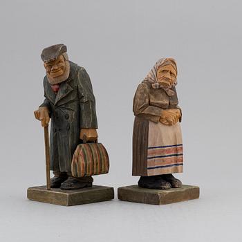 HERMAN ROSELL, sculptures, 2, painted wood, signed and dated 1930.