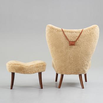 IB MADSEN & ACTON SCHUBELL, "Pragh", fåtölj med fotpall, Madsen & Schubell Co, Danmark 1940-50-tal.