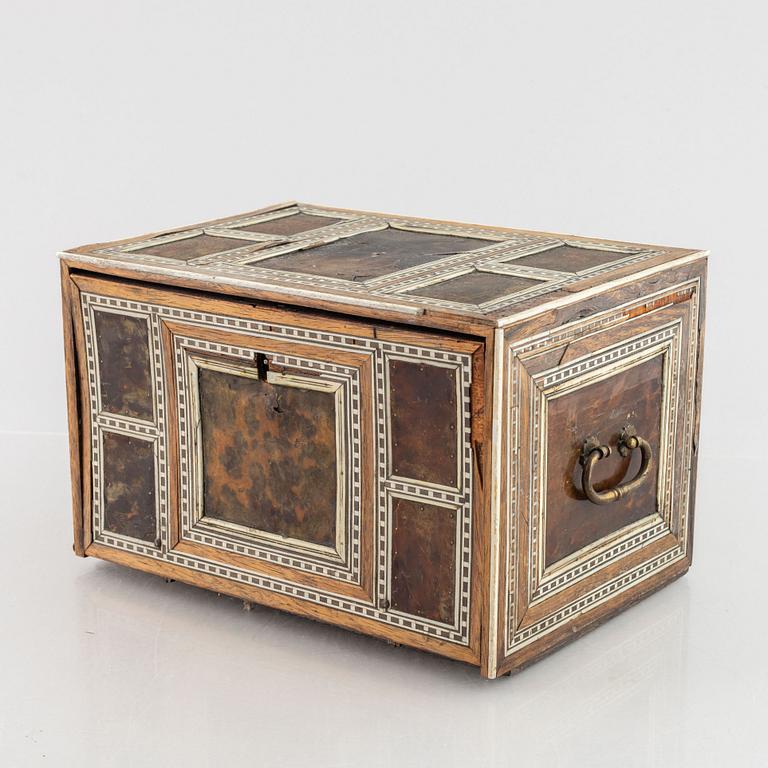 A Spanish colonial bone and tortoise inlayed writing-box, circa 1700.