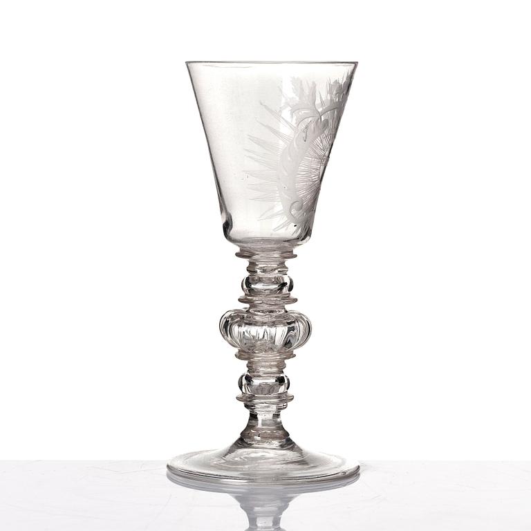 Pokalglas, möjligen Kungsholms glasbruk. 1700-tal.