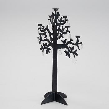 a blackened iron candelabrum, 'Livets träd', by Bertil Vallien for Boda Smide.