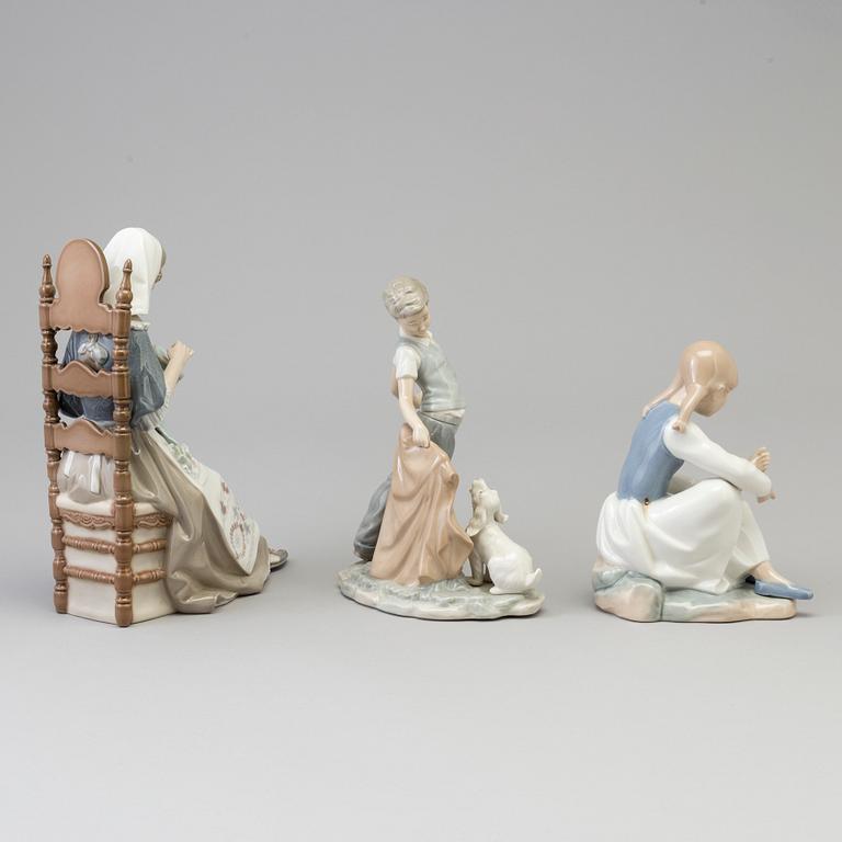 Three Lladro and Nao porcelain figurines, Spain, 1980/90s.