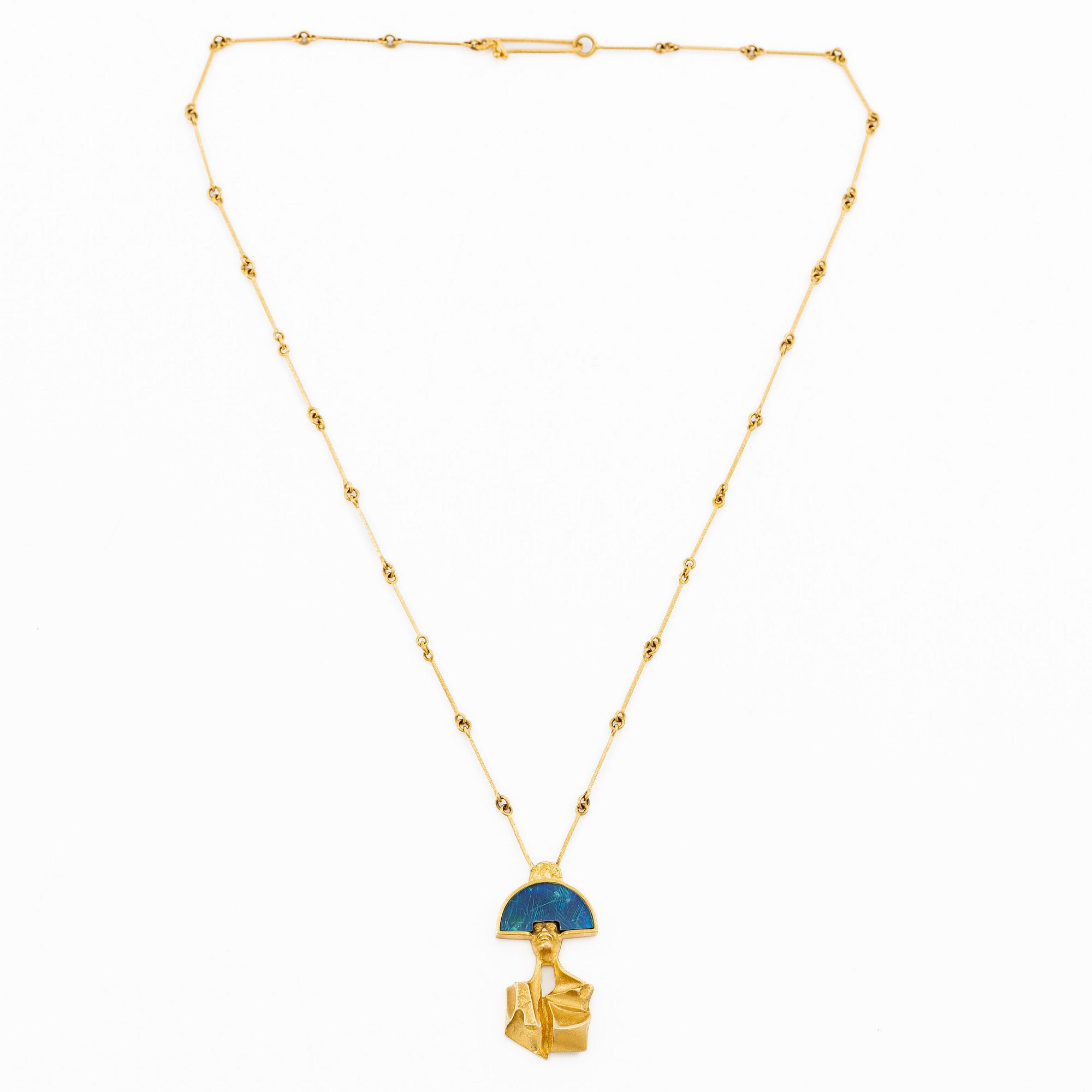 Björn Weckström, necklace "Balak", 18K gold with opal triplet. Lapponia 1977.