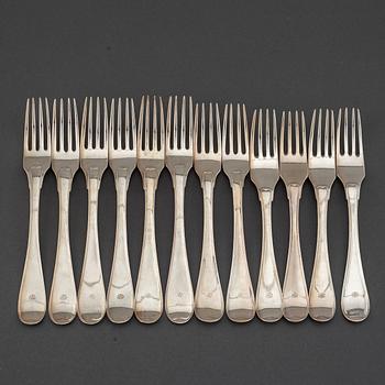 Twelve Swdish early 19th century silver dinner-forks, mark of Weterstråhle and Floberg, Stockholm 1802-1809.