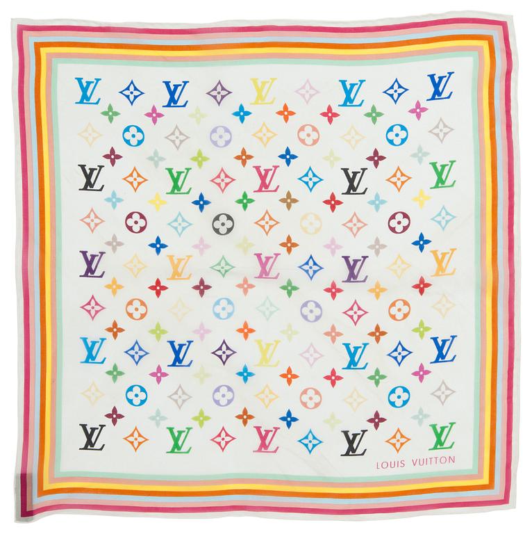 LOUIS VUITTON, two monogram multicolored silk handkerchiefs.