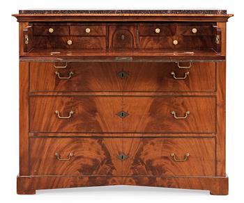 635. A Swedish Empire 19th century writing commode with porphyry top.