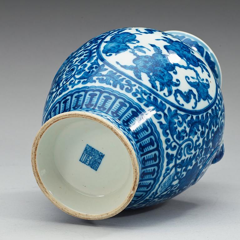 A blue and white vase, China, Republic, 20th Century, with Qianlong seal mark.