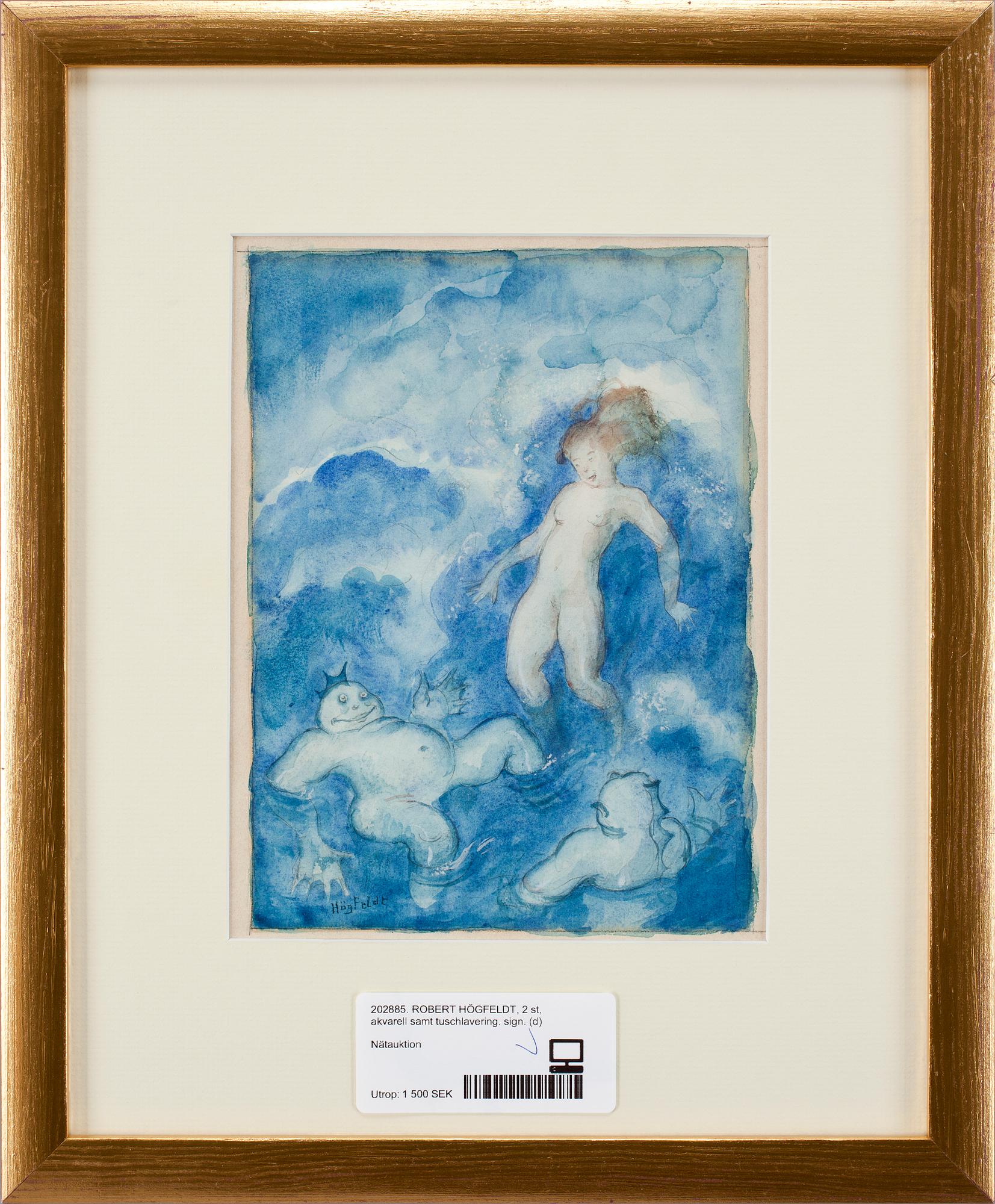 ROBERT HÖGFELDT, 2 st, akvarell samt tuschlavering. sign.