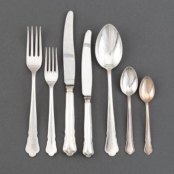 An 80 pcs Swedish "Chippendale" silver flatware service, maker's mark GAB, Stockholm, 1970s.
