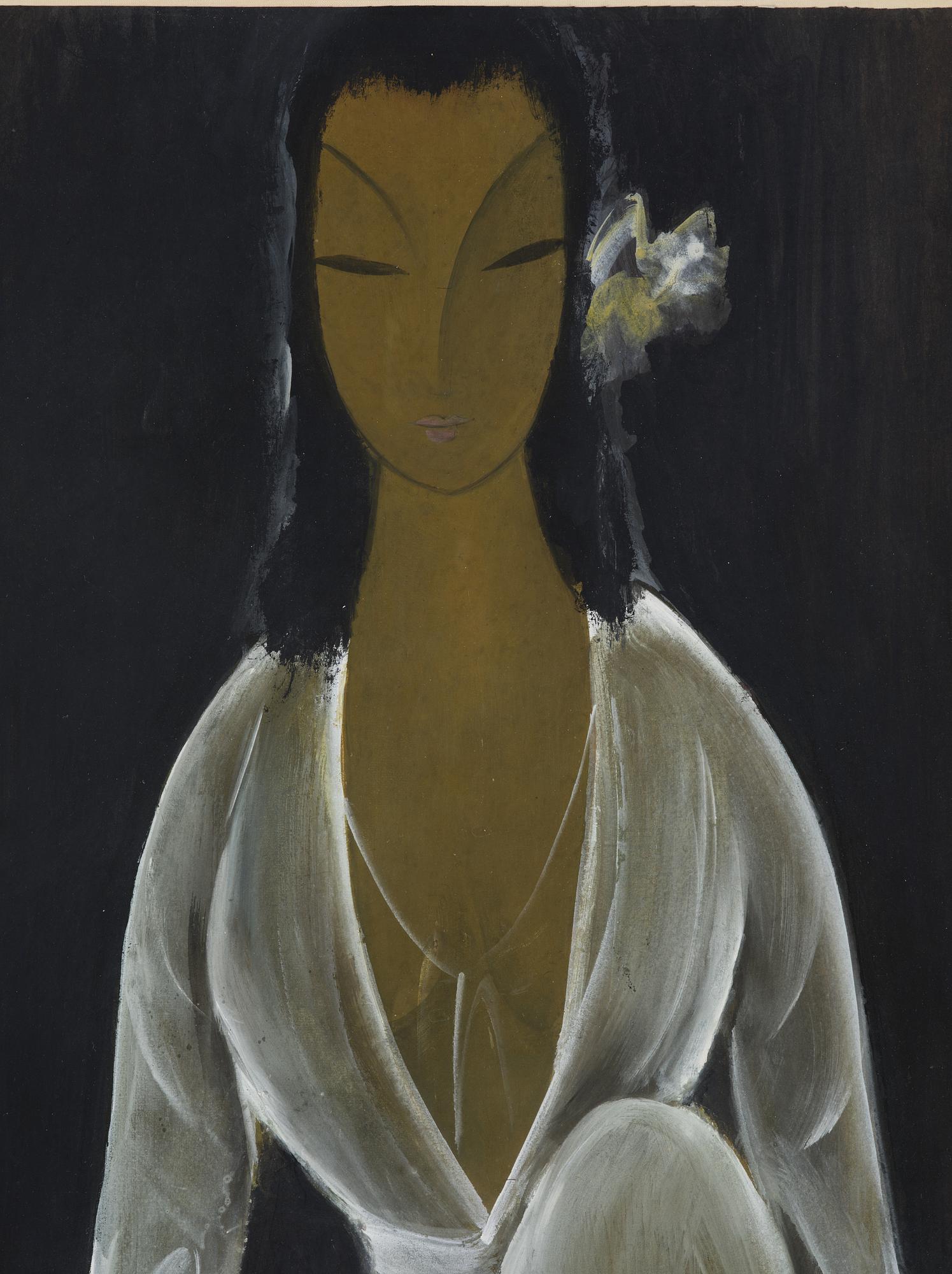 Lin Fengmian, 'Lady in white with vase'.