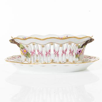 Royal Copenhagen, a 'Saxon Flower' lattice bowl with stand, Denmark, 1889-1922.