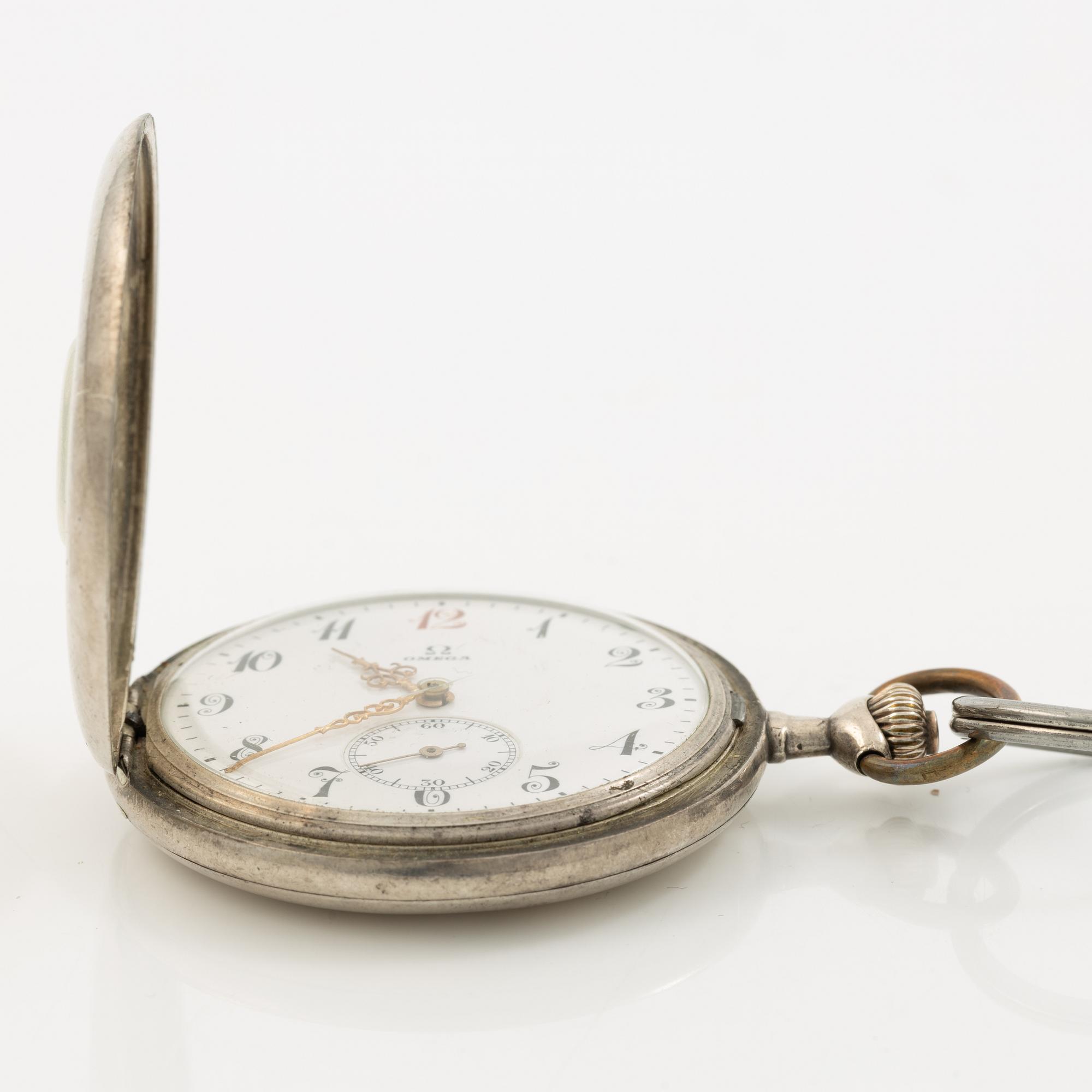 Omega, pocket watch, hunting case, "Red Twelve", 51 mm.