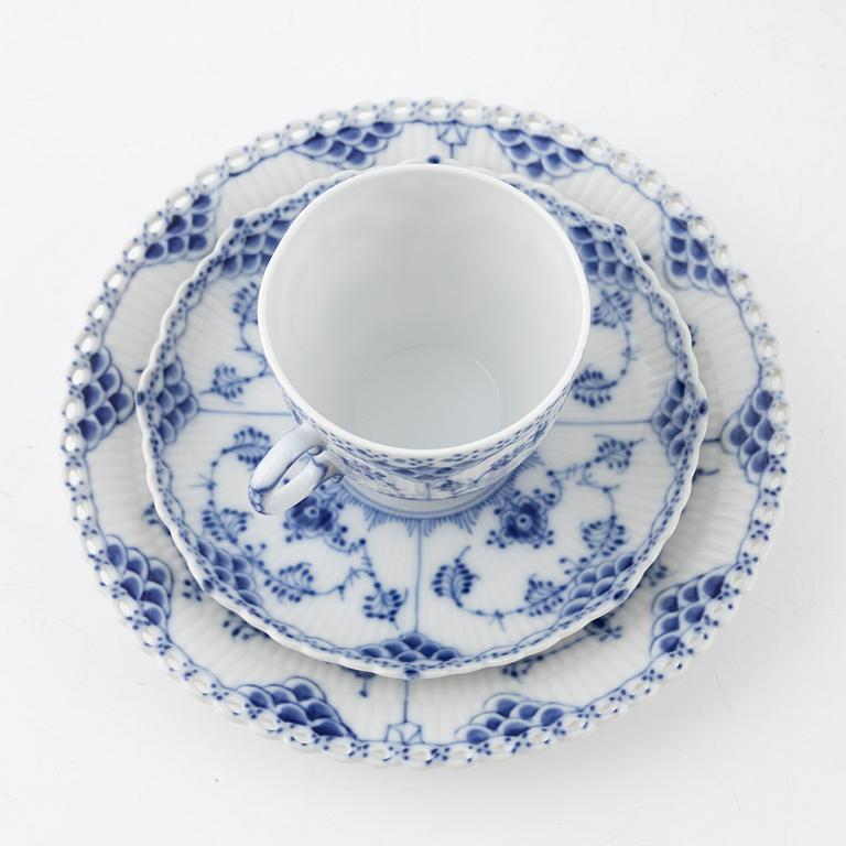 A 35-piece porcelain coffee service, "Musselmalet", mostly full lace, Royal Copenhagen, Denmark.