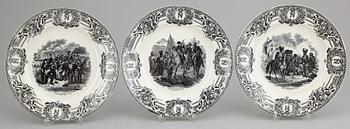A set 15 cream ware dinner plates, Belgium, "Napoleon".