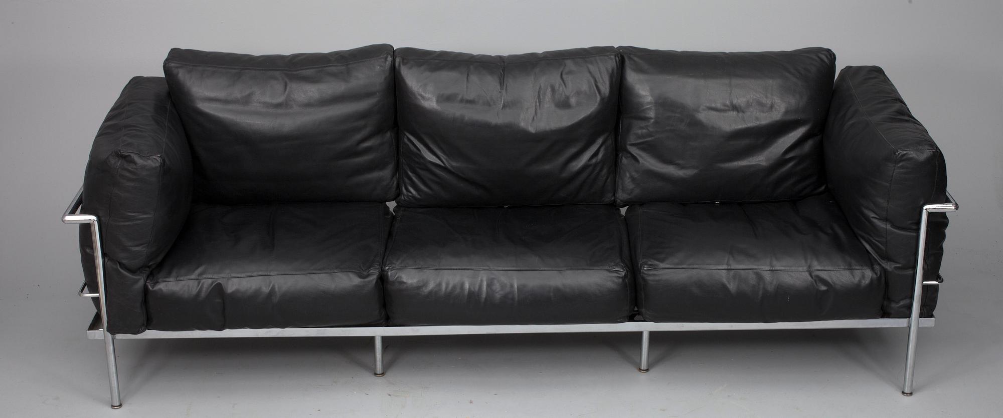 SOFFA, skinn och förkromad metall, 1980-tal.