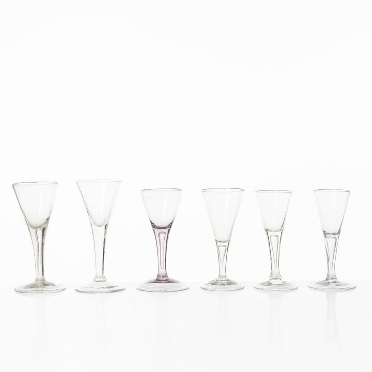 Pointed glasses, similar, 6 pcs, 18th century.