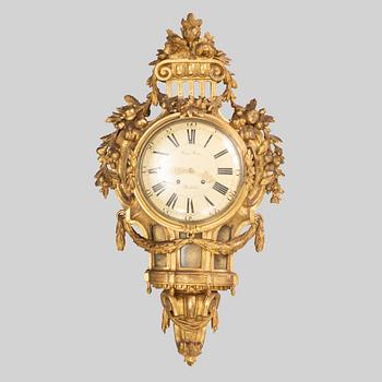 A Gustavian wall clock by Claes Berg (clockmaker in Stockholm 1762- 1782).