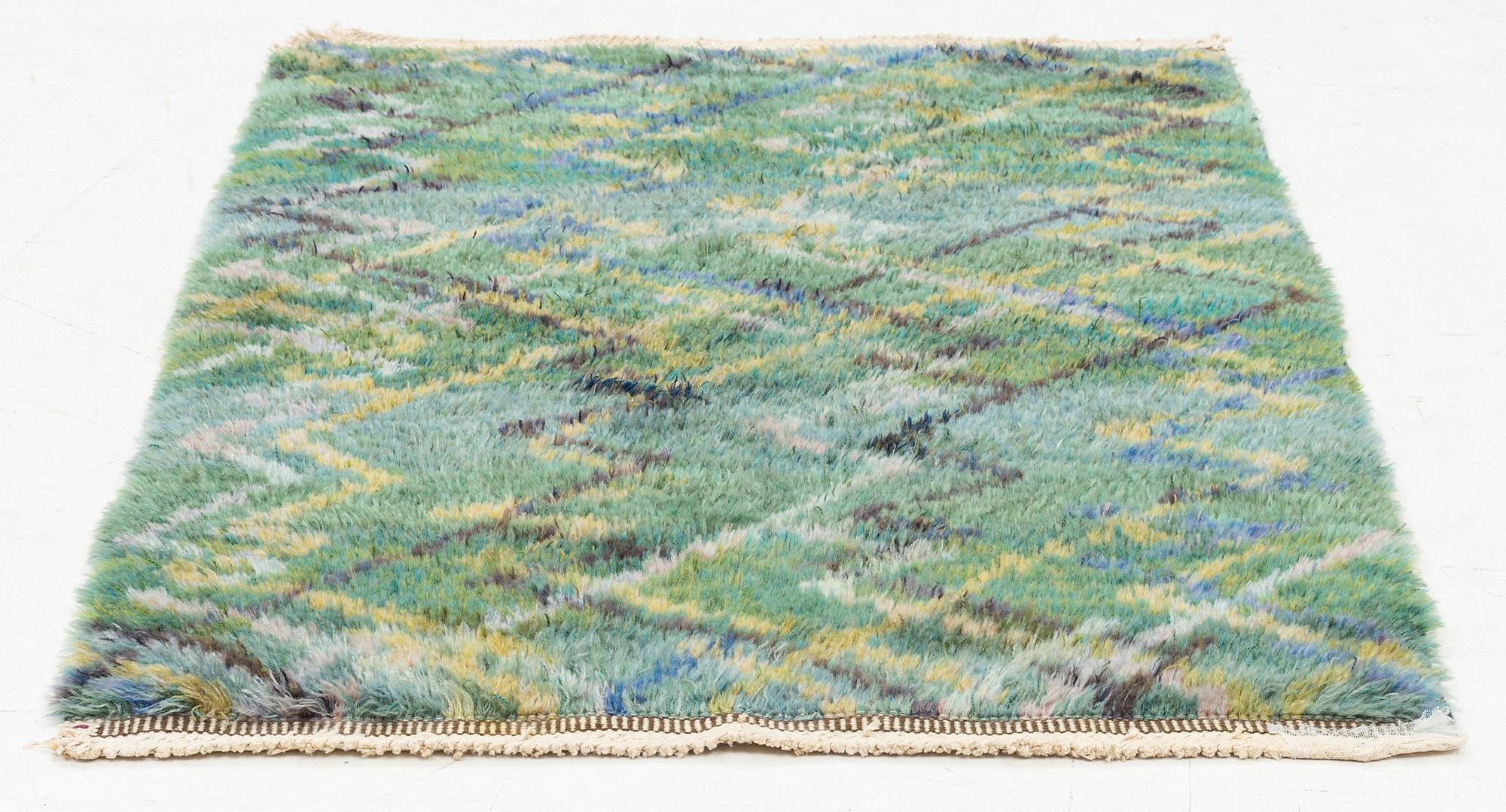 Barbro Nilsson, matta, "Sommarvägar, grön", rya, ca 117 x 88 cm, signerad AB MMF BN.