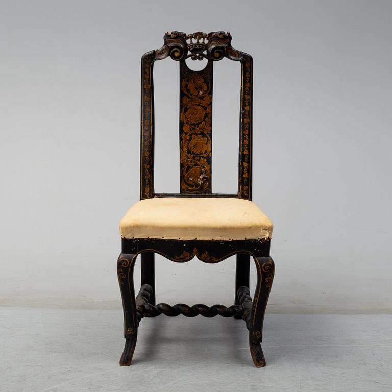 A Danish early 18th century painted baroque chair.