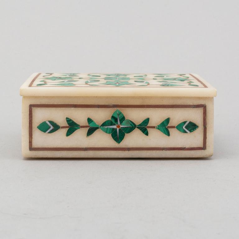 A 20th century malachite and marble box.