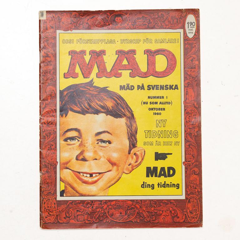 Serietidningar, 18 st, förstautgåvor, bl a "Tomahawk", "Tom Mix", "Hopalong Cassidy", "Lilla Fridolf", "MAD".