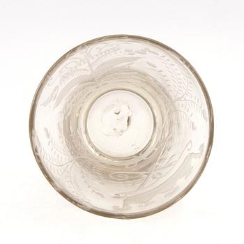 A Swedish glass beaker with the monogram of King Fredrik I, Henrikstorps glass manufactory, early 18th century.