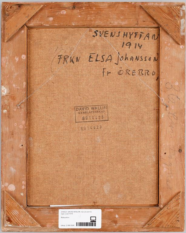 DAVID WALLIN, olja på pannå, sign o dat Svenshyttan 1914.
