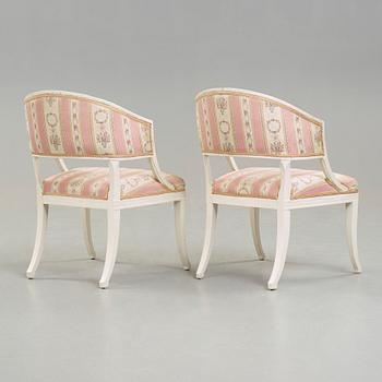 A pair of late Gustavian circa 1800 armchairs.