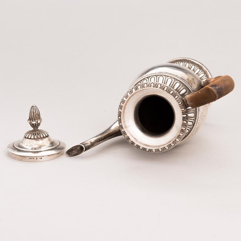 A Swedish Empire Style silver coffee pot, mark of Gustaf Focker, Stockholm, 1834.
