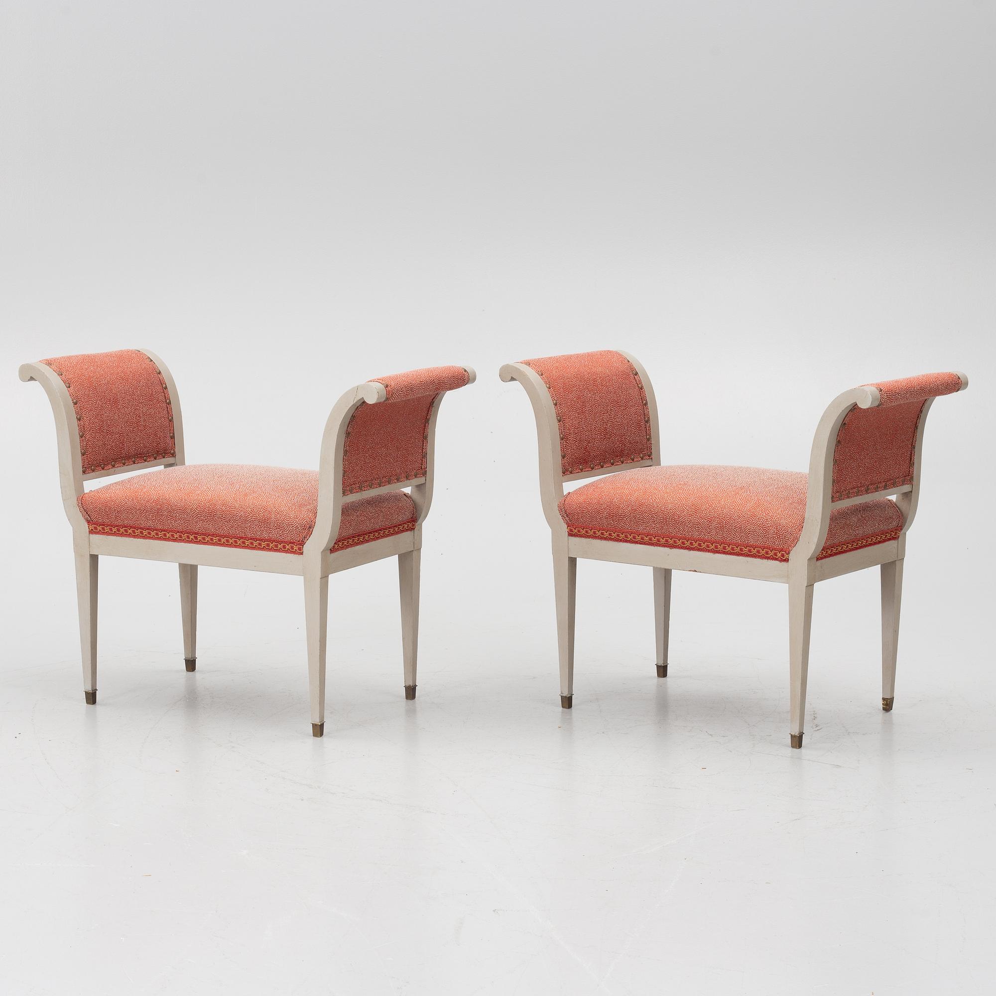 A pair of late Gustavian-style stools, ca 1900.
