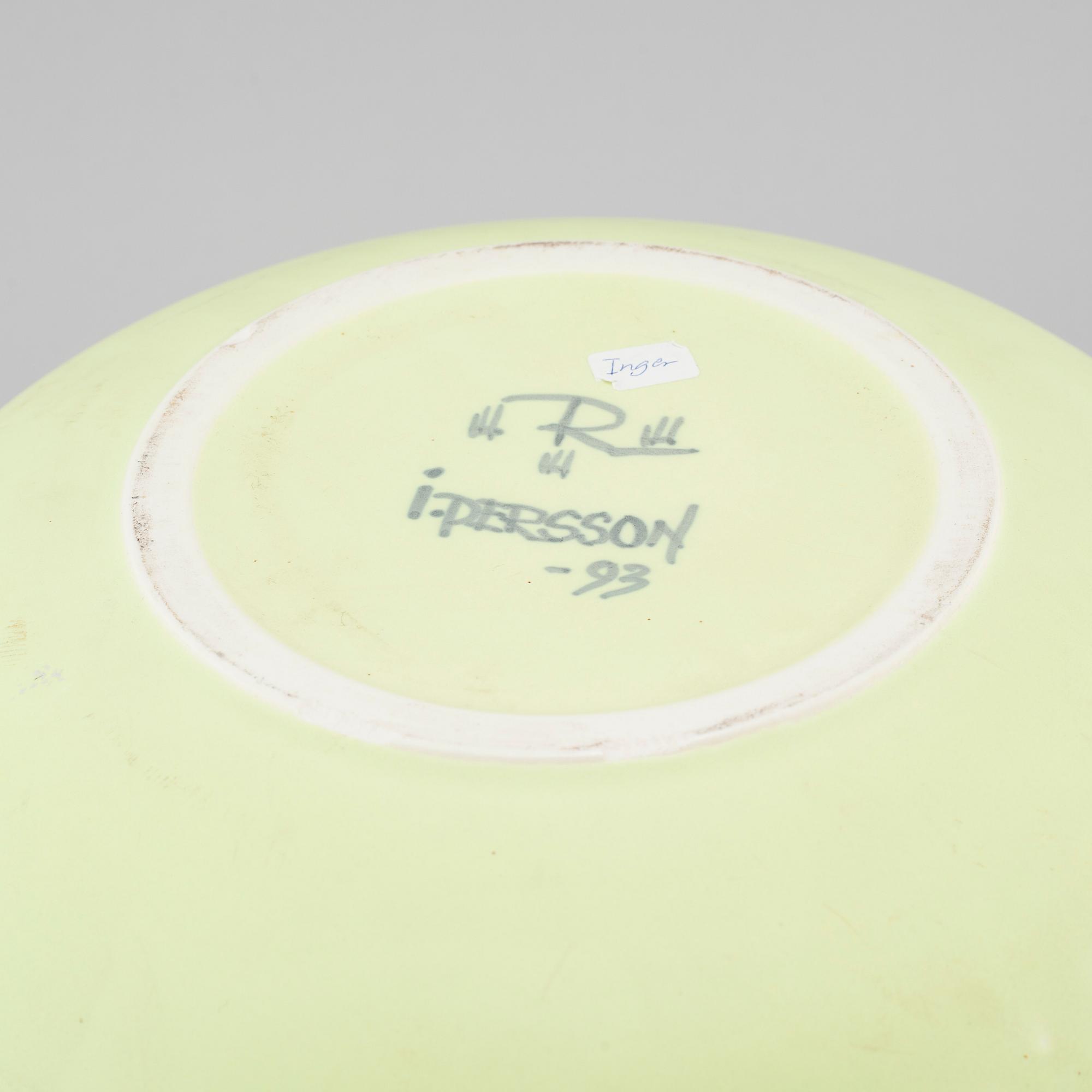 INGER PERSSON, a stoneware bowl for Rörstrand, signed I Persson and dated -93.