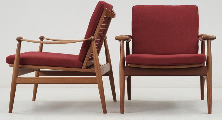 A pair of Finn Juhl teak easy chairs , model 133, France & Son, Denmark.