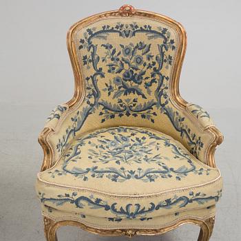 A Rococo 18th century bergere. One later, very similar, bergere included.