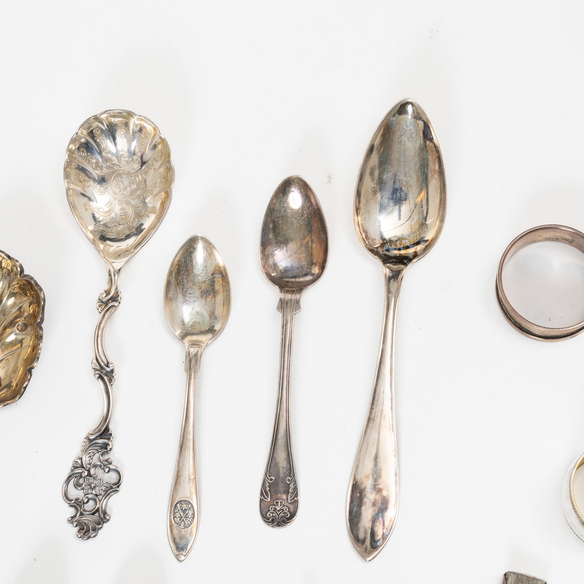 A set of silver cutlery and napkin rings, including with mark of Th Marthinsen, Tönsberg, Norway (14 pieces).