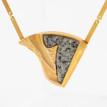 Björn Weckström, necklace 14K gold with stone/rock, for Lapponia Finland 1986.