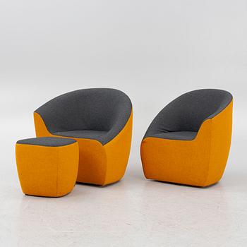 UN Studio/Ben van Berkel, a pair of 'Seating Stones' armchairs with a foot stool, Walter Knoll.