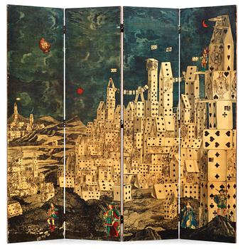 501. PIERO FORNASETTI, vikskärm/rumsdelare "City of Cards", Milano, Italien 1950-tal.