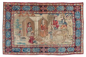 824. CARPET. Semi-antique Kerman Laver Figural. 200,5 x 126,5 cm.