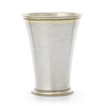 157. A Swedish 18th century parcel-gilt silver beaker, mark of Petter Wirgman (Gothenburg 1733-1739).