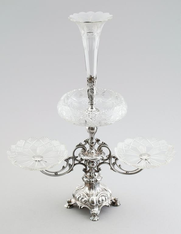 BORDSUPPSATS, nysilver samt glas, 1800-/1900-tal.