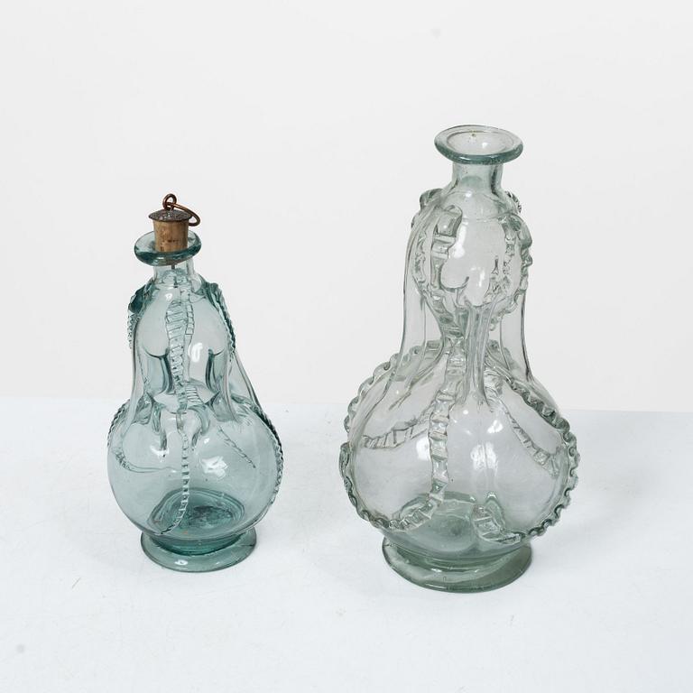 Two bottles, so called kluckaflaskor, 18th/19th century.