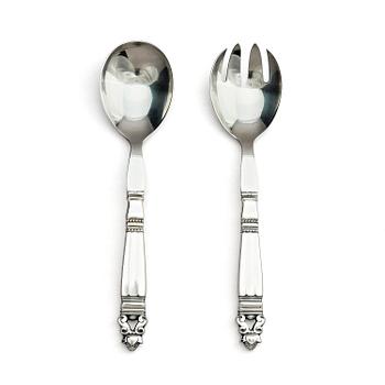 519. Georg Jensen, a pair of sterling silver sallad-cutlery, design Johan Rohde, Copenhagen after 1945.