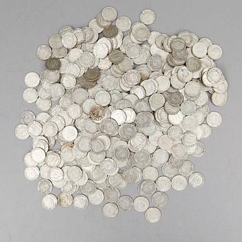 SAMLING SILVERMYNT, enkronor, Gustaf V, 1910-1941. Vikt ca 3000 gram.