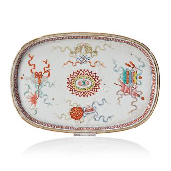 1078. A Chinese bajixiang porcelain tray, Qing dynasty, 19the Century.