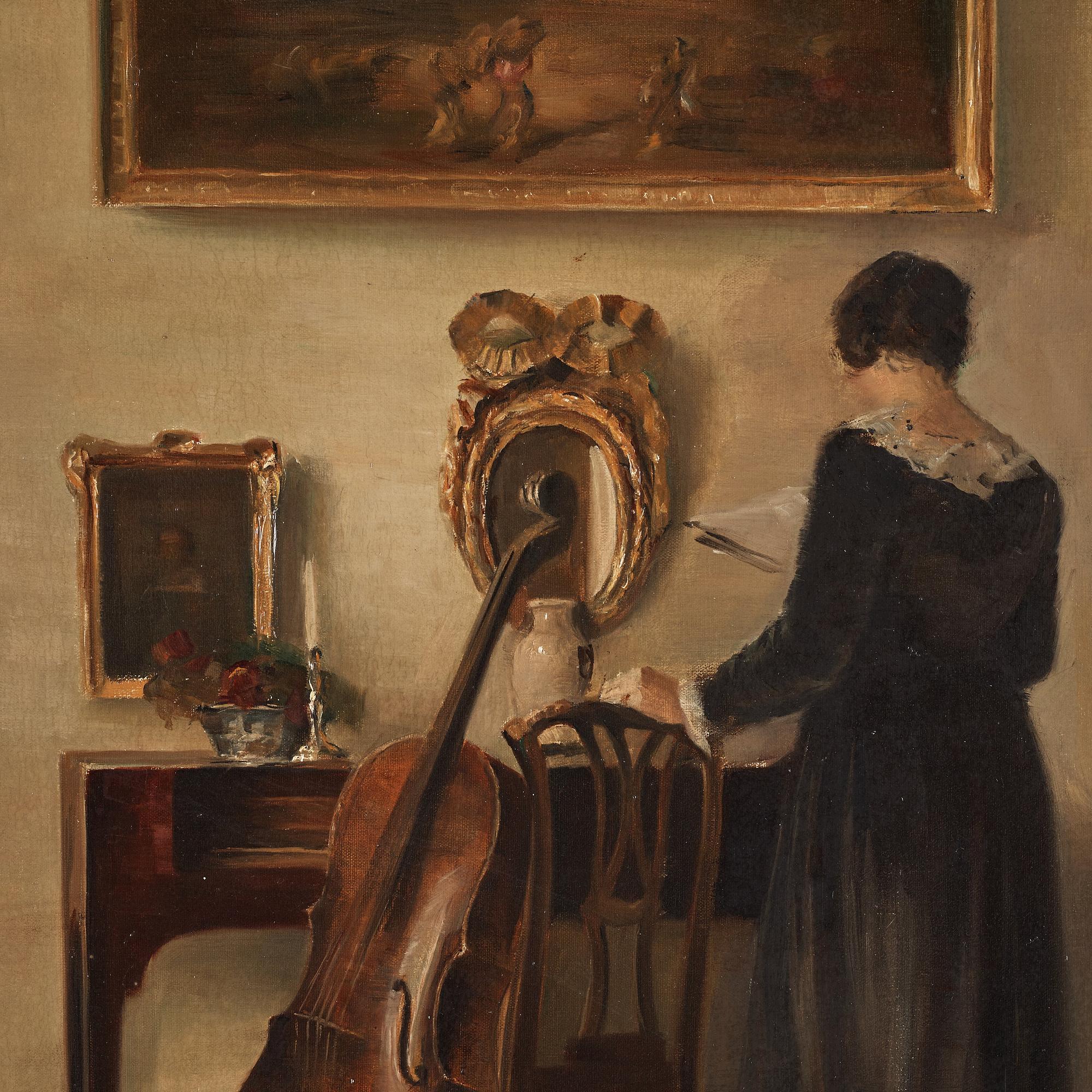 Carl Holsoe, Interior with woman and cello.