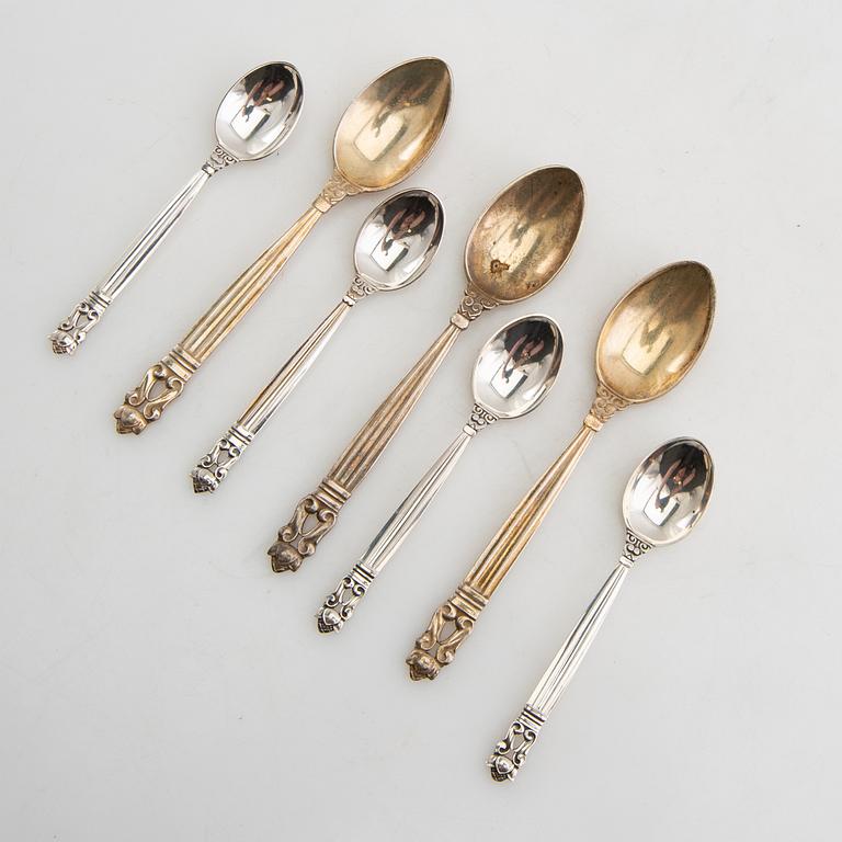 Johan Rohde, skedar 7+5 st "Konge/Achorn" sterlingsilver för Georg Jensen efter 1945.