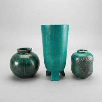 A set of three Wilhelm Kåge stoneware 'Argenta' vases, Gustavsberg.